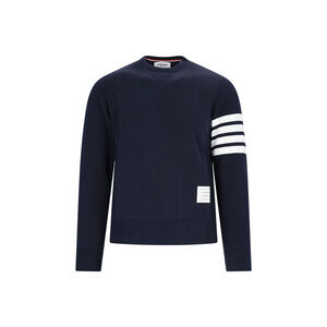 THOM BROWNE 4-Bar Crew Neck Sweatshirt, In Blue Cotton